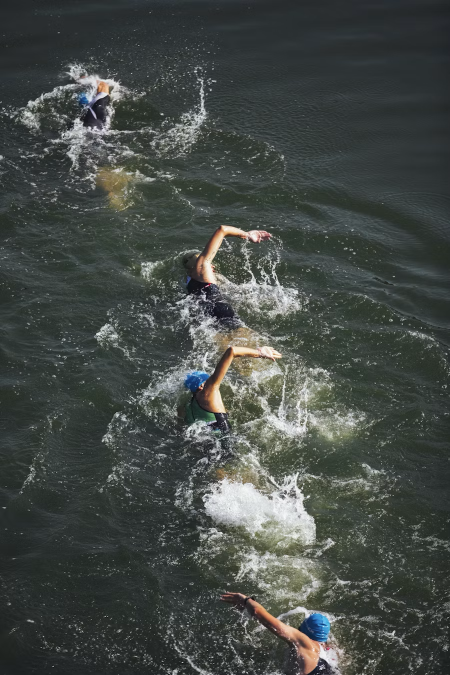 Swimmer training in open water with Lapko