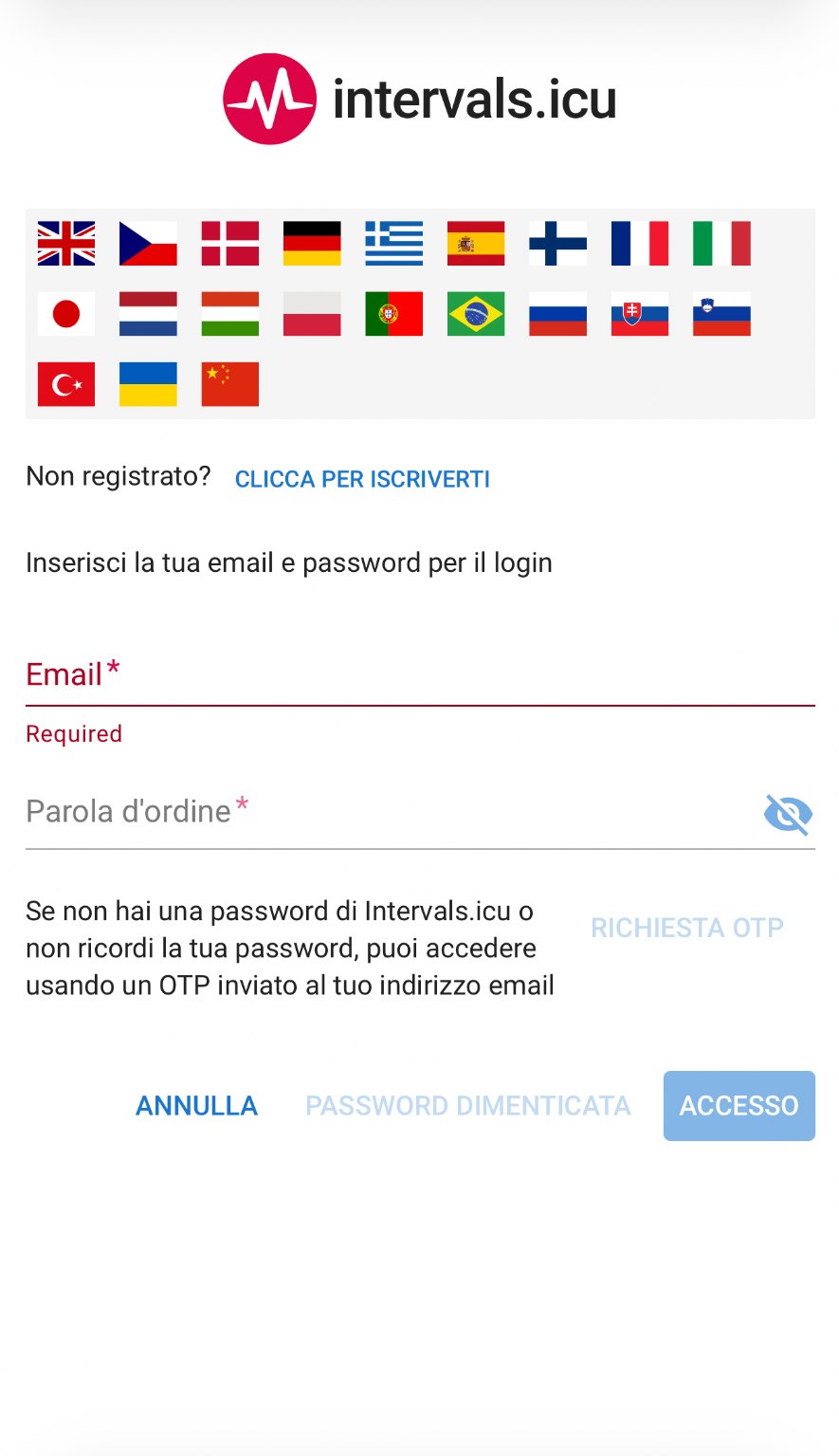 Intervals.icu login page