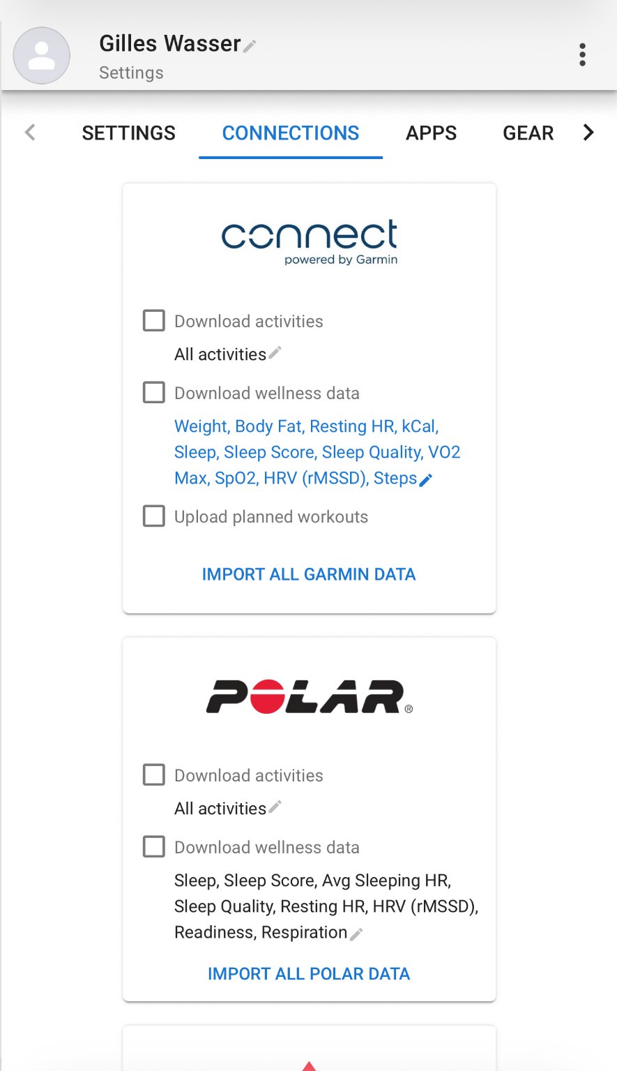 Intervals.icu Connections tab
